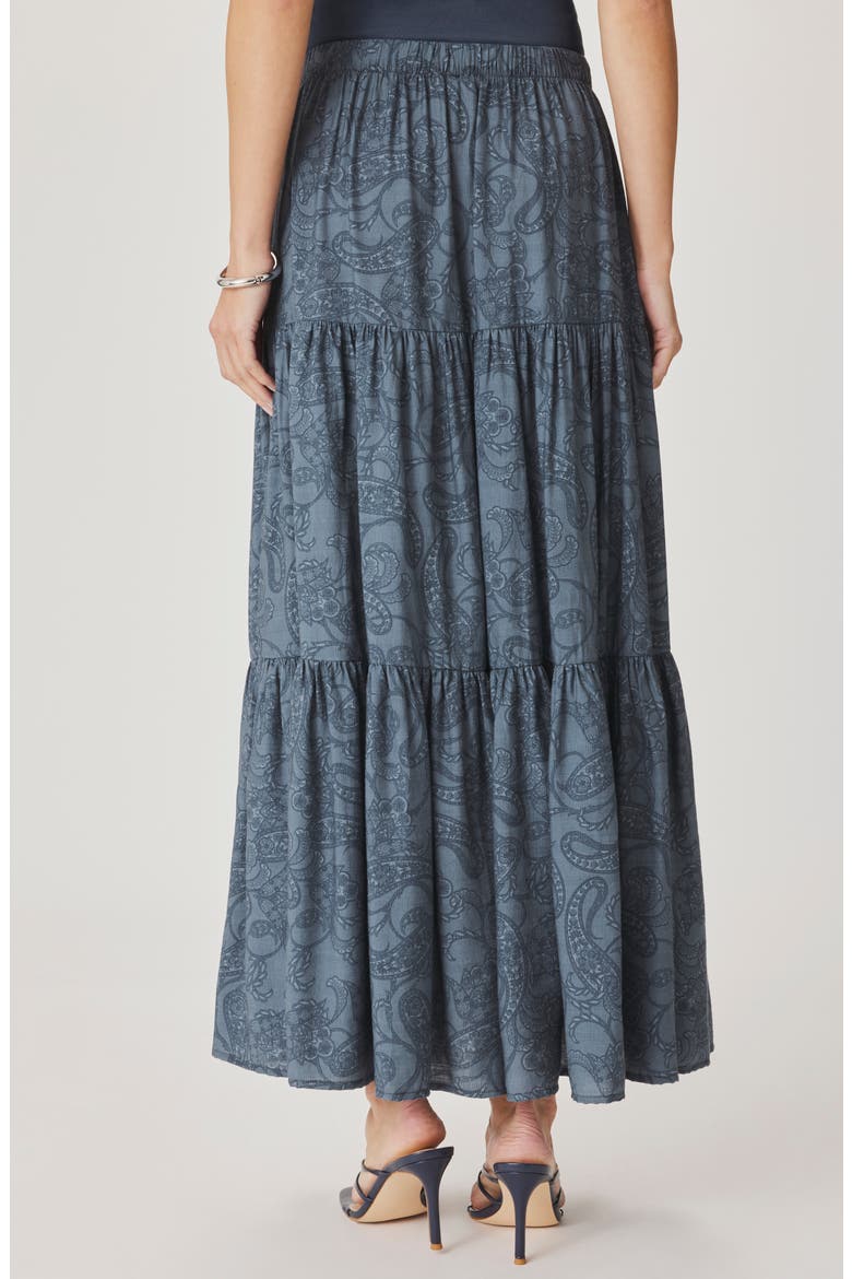 Iris Paisley Tiered Maxi Skirt, Alternate, color, MOOD INDIGO BLUE