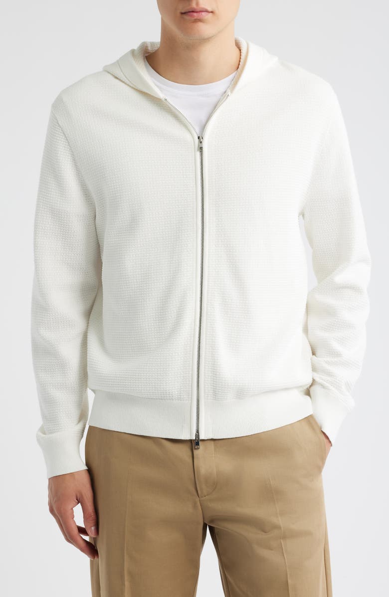 Theory Myhlo Perforated Waffle Cotton Zip Hoodie, Alternate, color, Ivory