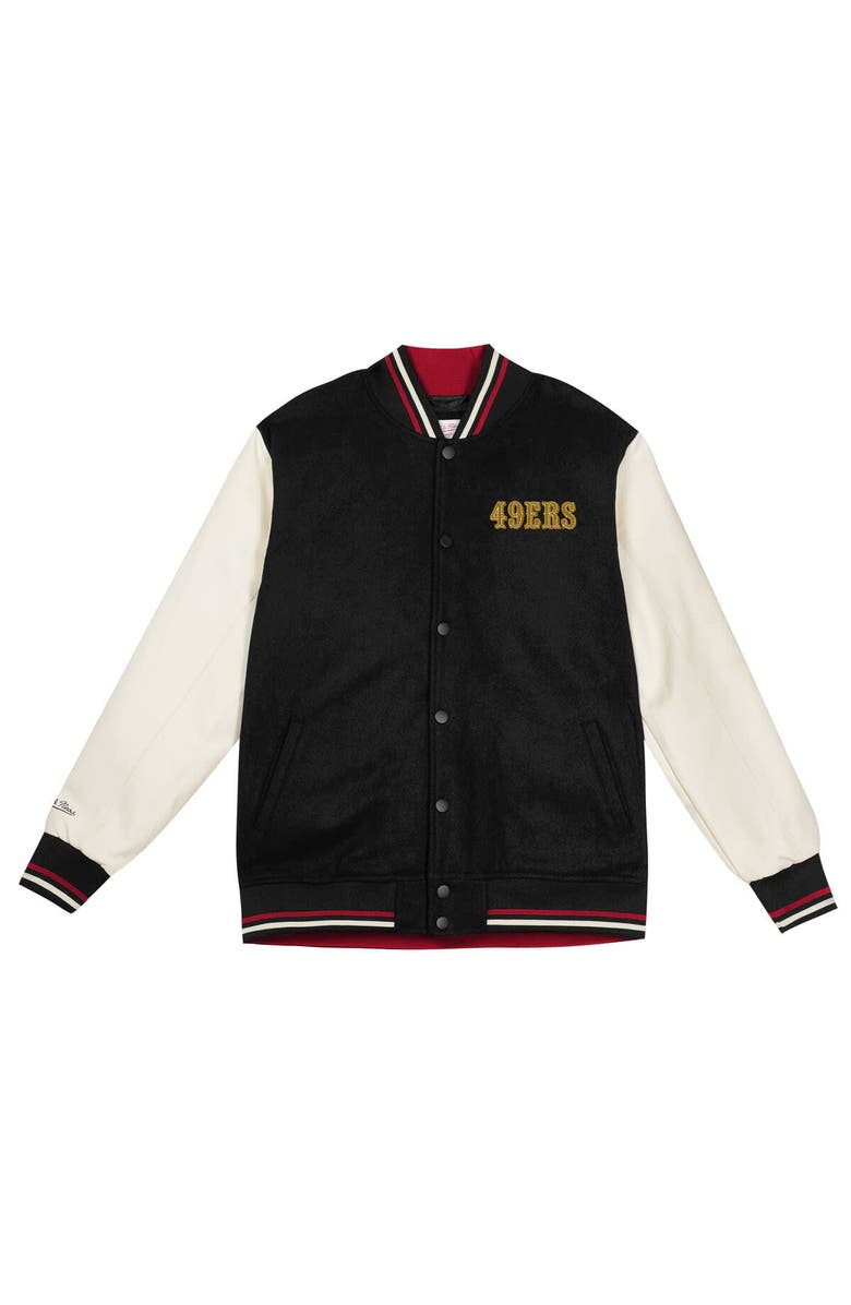 Mitchell 
Ness Youth Mitchell 
Ness Black/Cream San Francisco 49ers Full-Snap Varsity Jacket, Alternate, color, Black
