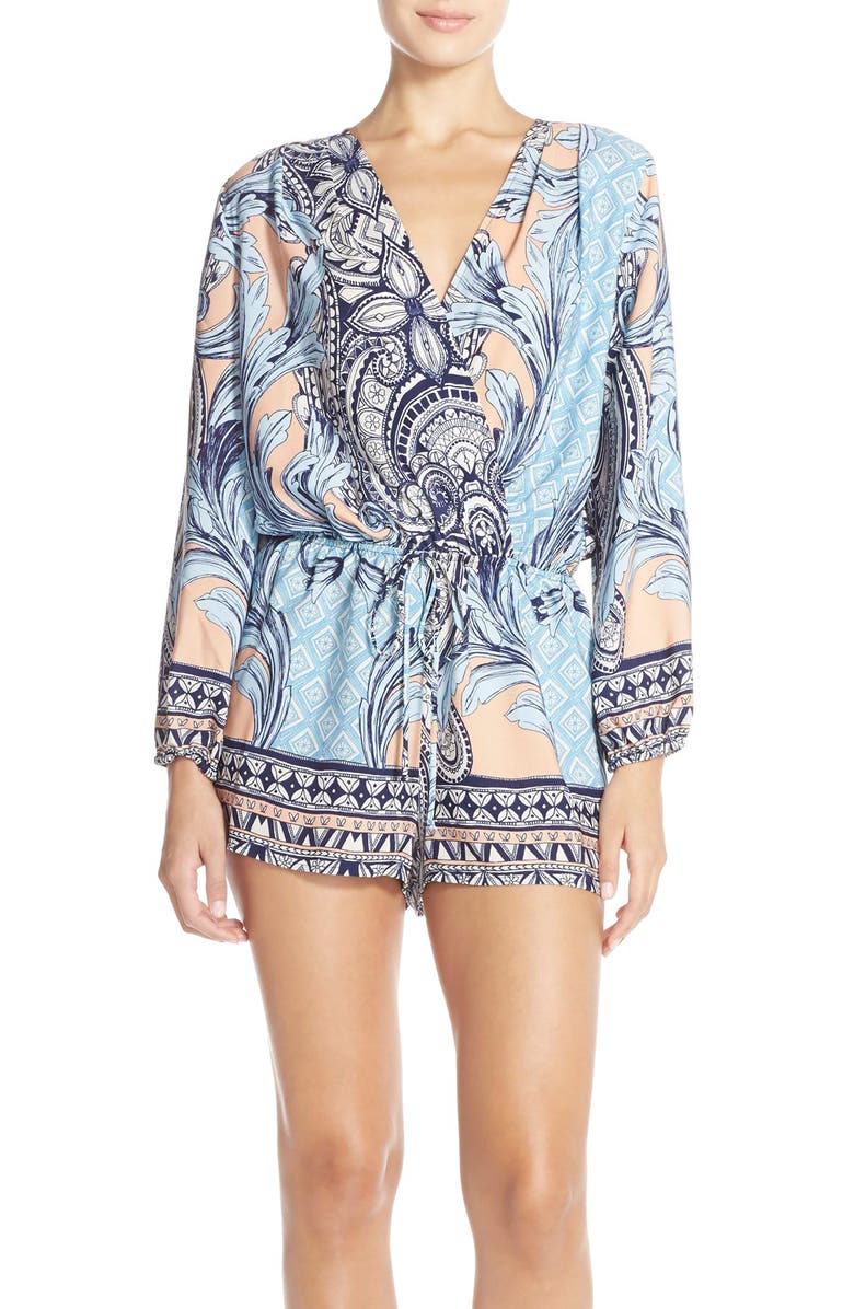Fraiche by J Print Long Sleeve Romper, Main, color, 