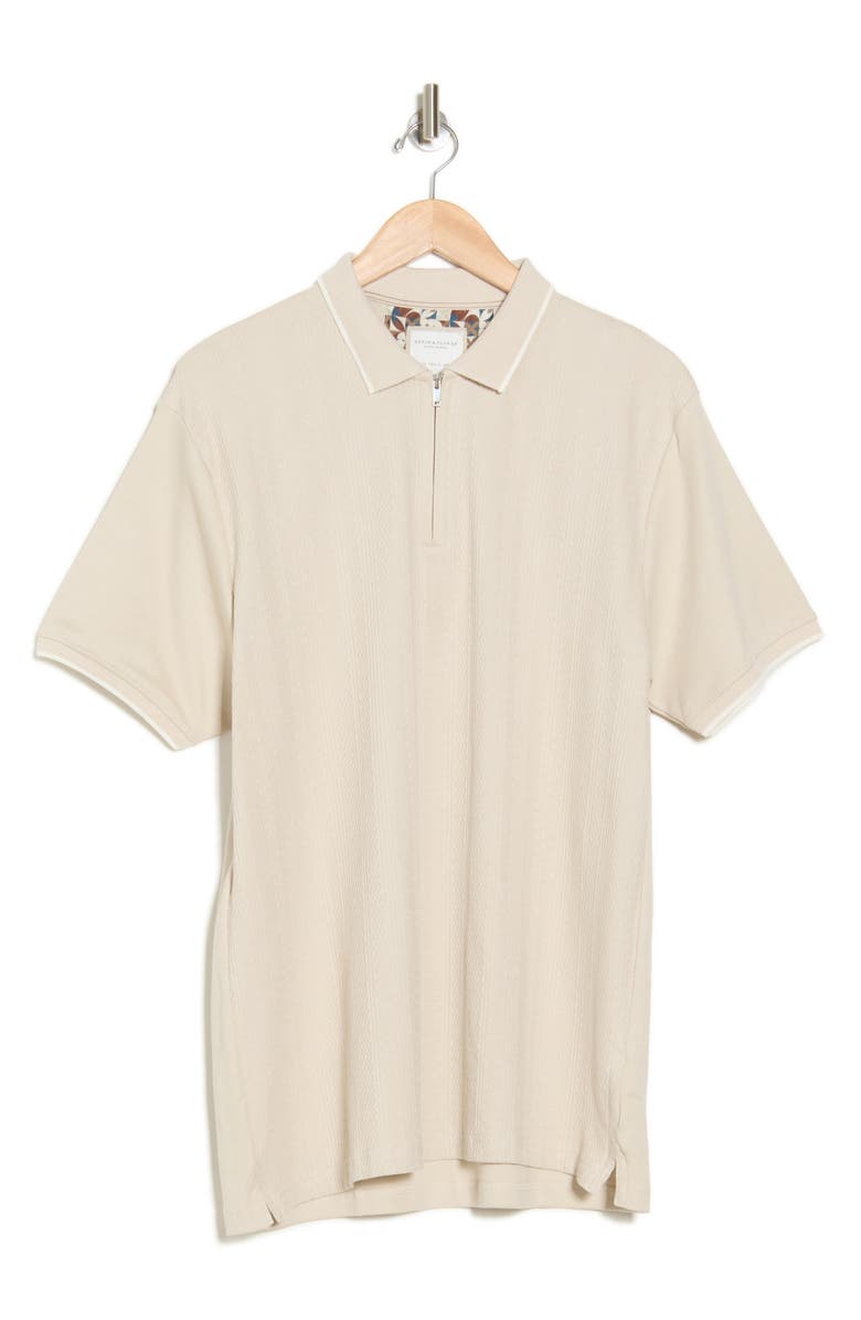 DENIM AND FLOWER Beach Sand Knit Zip Polo, Alternate, color, Sand