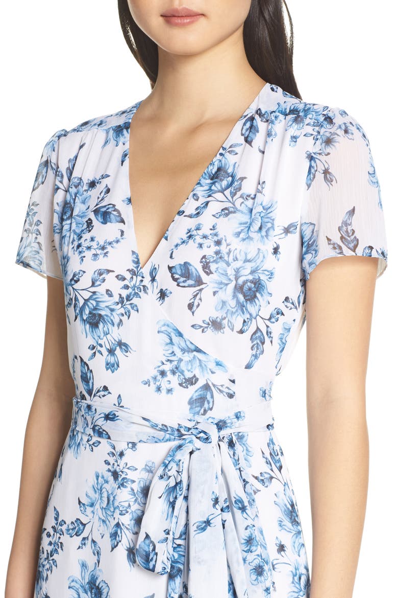 The Natasha Floral Wrap Maxi Dress, Alternate, color, BLUE TOILE FLORAL