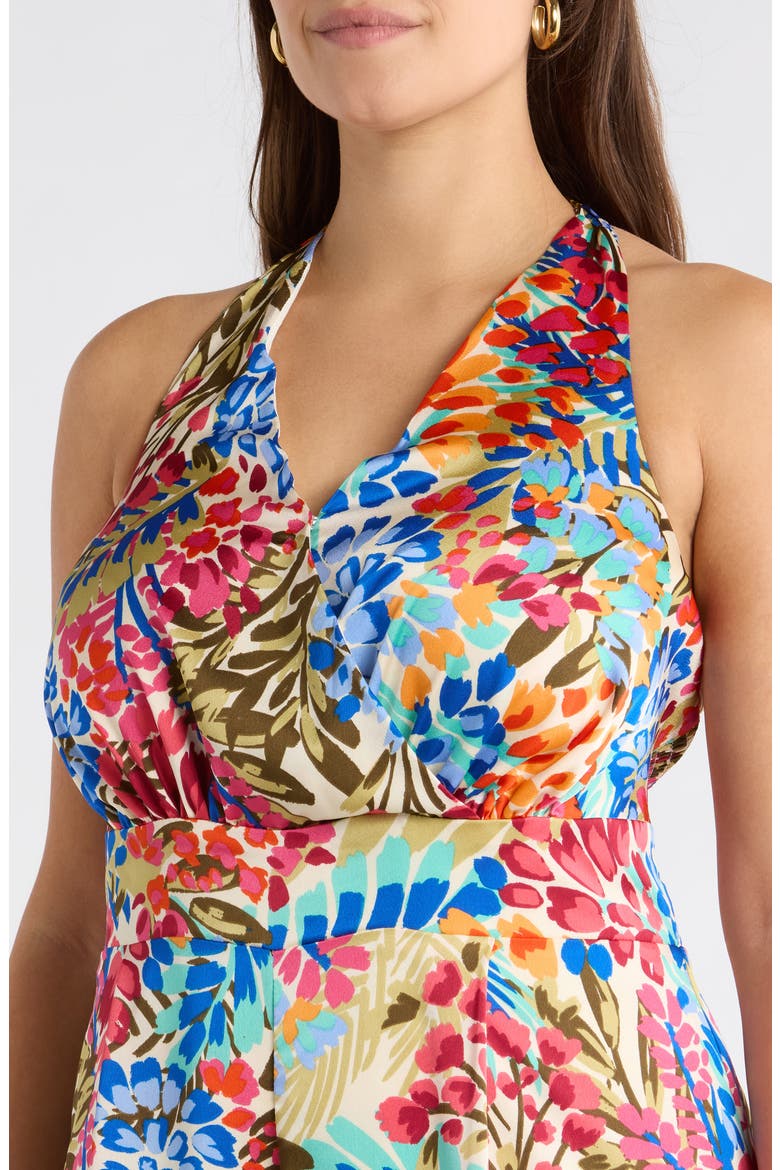 Floral Magic Moment Satin Halter Jumpsuit, Alternate, color, BLUE-PINK