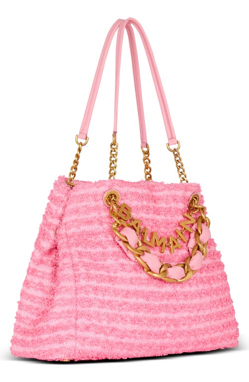 Balmain 1945 Soft Tote In Tweed-effect Raffia In Pink