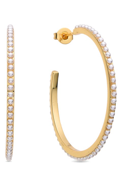 Lyna Faux Pearl Hoop Earrings
