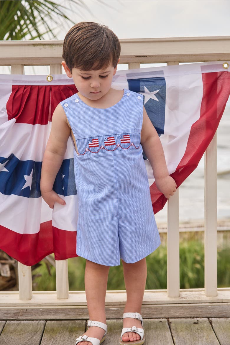 Kids' Gingham Smocked Shortall, Alternate, color, Flags