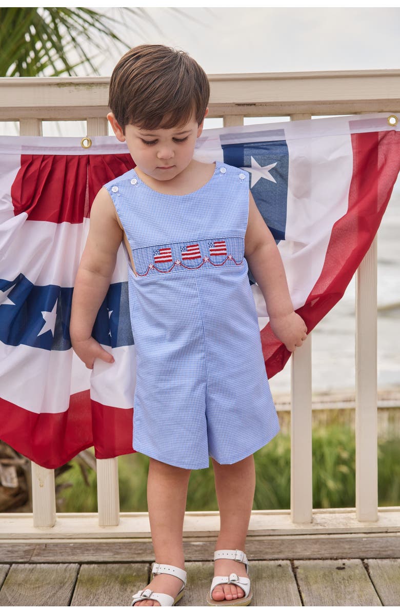 Little English Kids' Gingham Smocked Shortall, Alternate, color, Flags