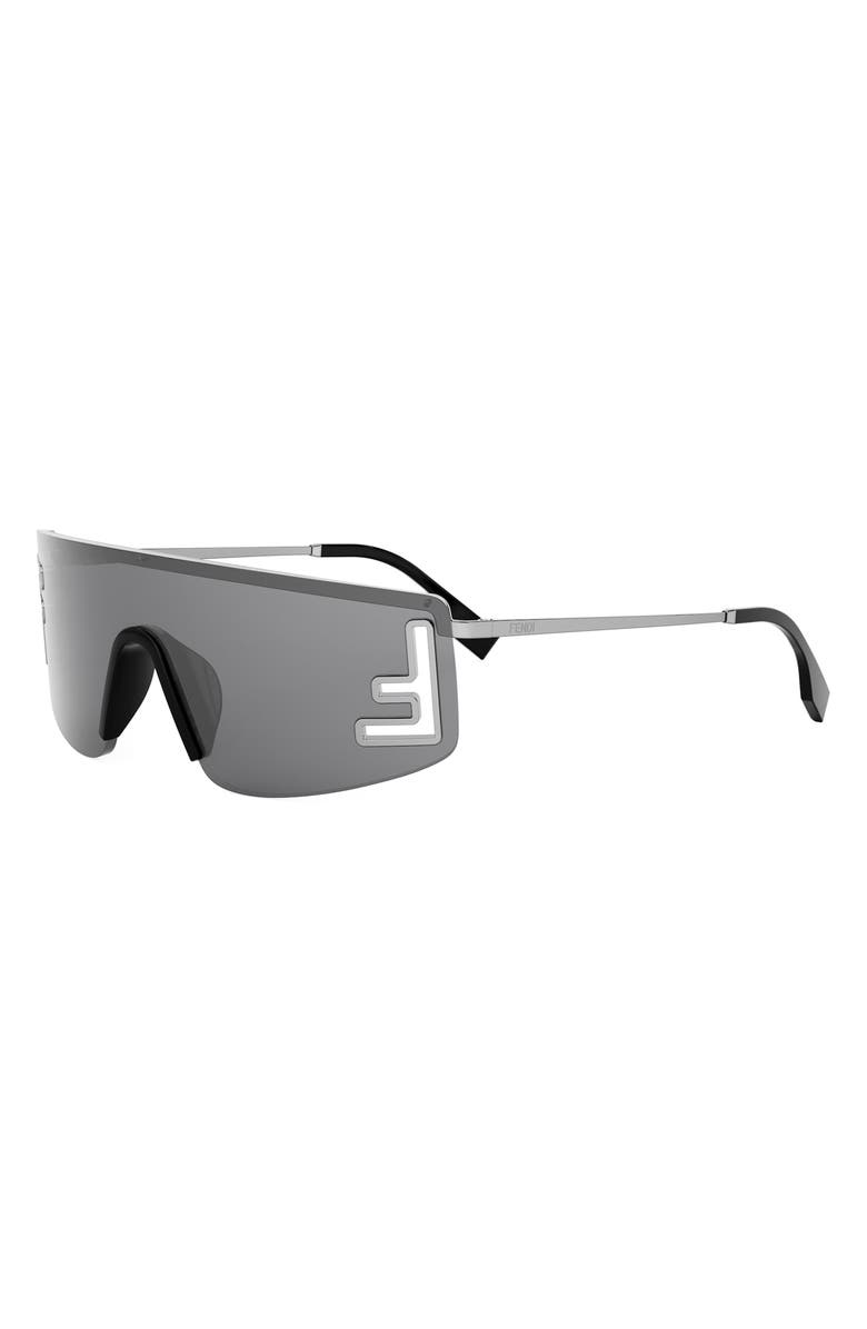 Fendi Sport Rectangular Sunglasses, Alternate, color, Shiny Light Ruthenium / Smoke