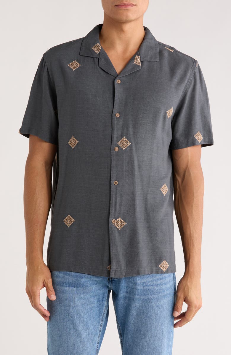 INDUSTRY REPUBLIC CLOTHING Embroidered Camp Shirt, Main, color, Grey/ Tan/ Taupe