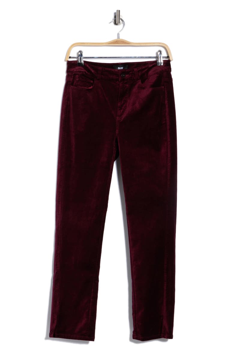 Cindy Twist Seam High Waist Ankle Straight Leg Velvet Pants, Alternate, color, DRKOXBLOOD