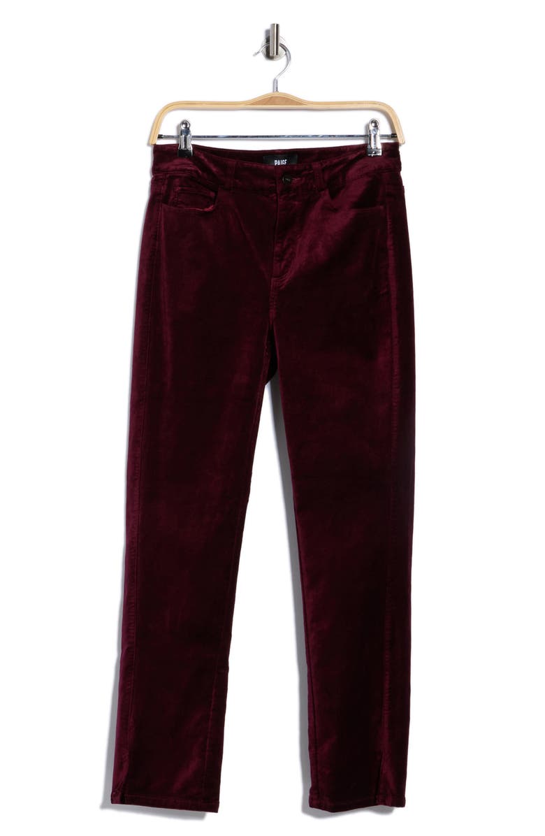 PAIGE Cindy Twist Seam High Waist Ankle Straight Leg Velvet Pants, Alternate, color, Dark Oxblood