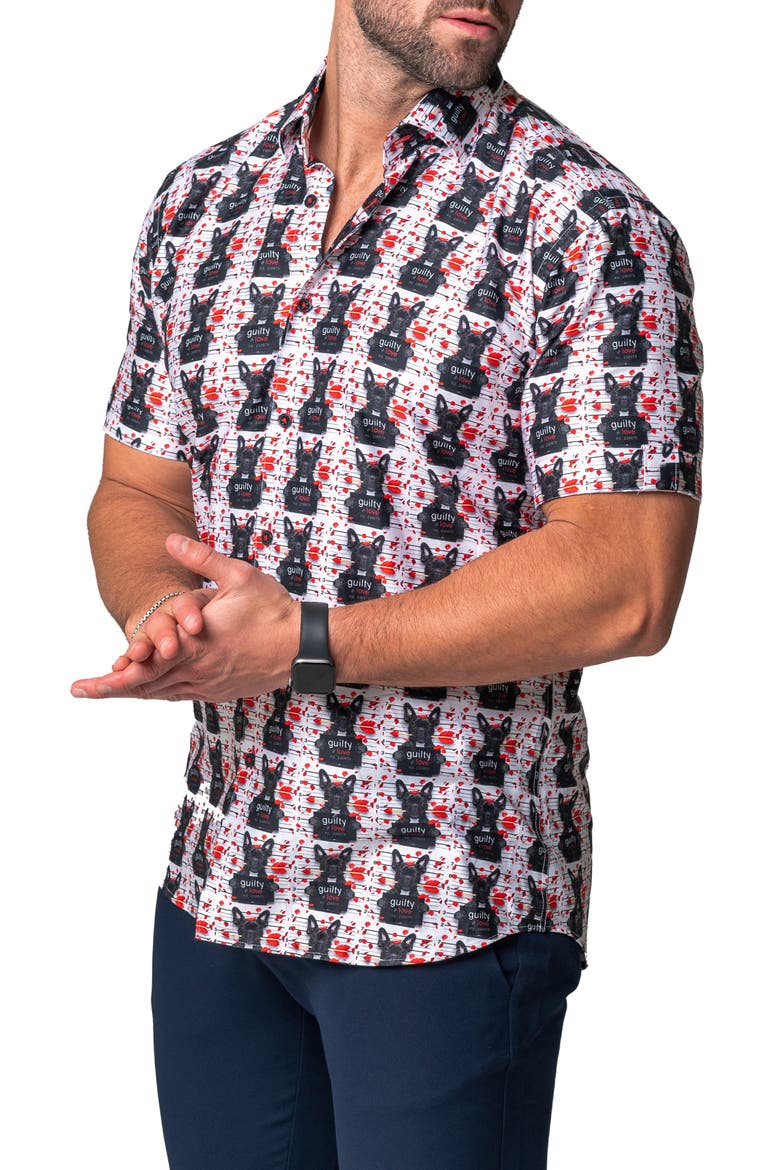 Galileo Guilty Dog Regular Fit Short Sleeve Button-Up Shirt, Alternate, color, WHITE