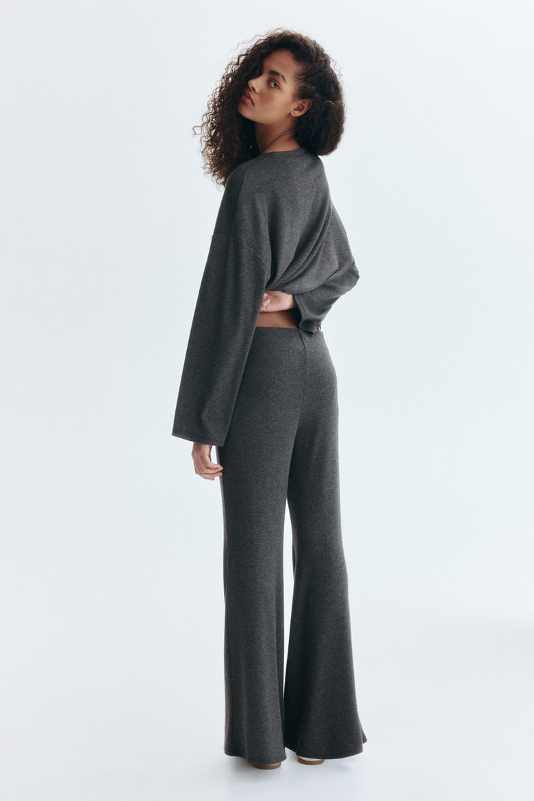 Flared Fine-knit Trousers, Alternate, color, Dark gray melange