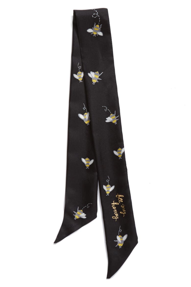 abuzz skinny silk scarf, Alternate, color, BLACK
