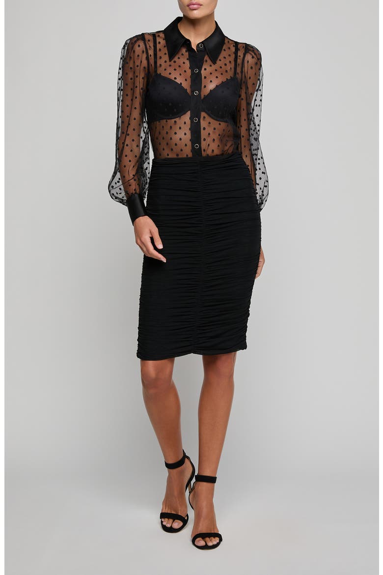 Isadora Ruched Mesh Skirt, Alternate, color, BLACK