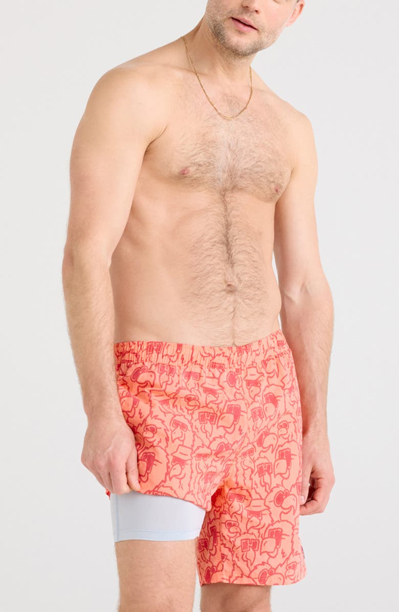 SAXX Go Coastal 7-Inch Volley Swim Trunks, Alternate, color, Parrot Party-Coral