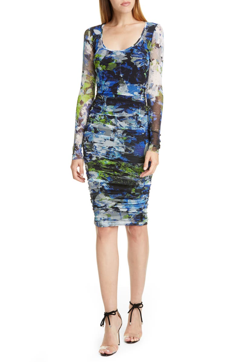 Fuzzi Floral Ruched Long Sleeve Dress, Main, color,