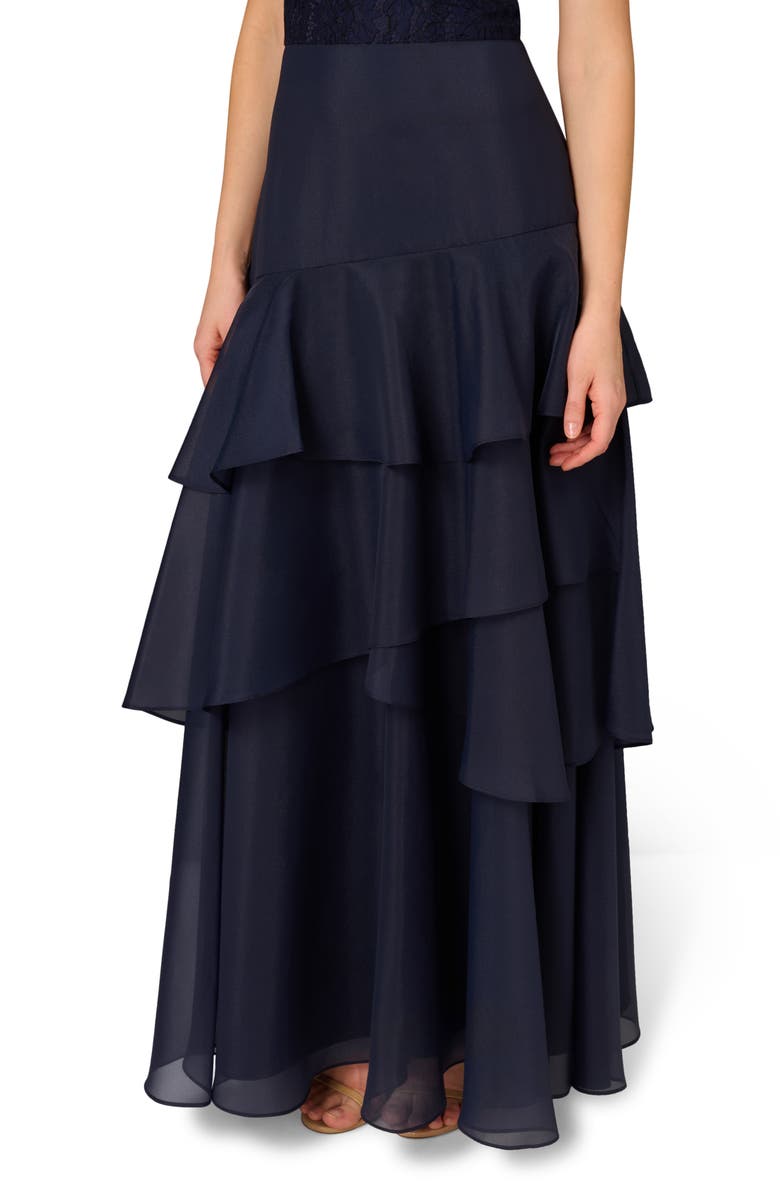 Aidan Mattox Lace Organza Tiered Gown, Alternate, color, Navy