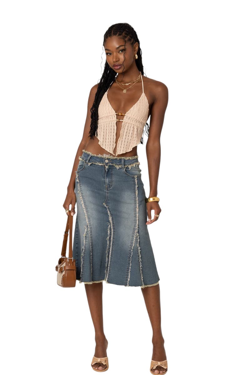 EDIKTED Anaya Textured Knit Halter Top, Alternate, color, Beige