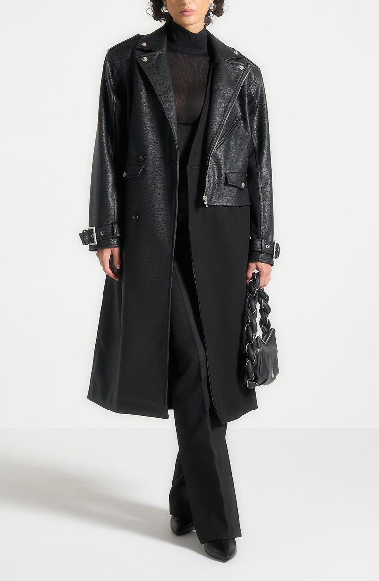 Manière De Voir Ayleen Leather Biker Trench Coat, Alternate, color, Black