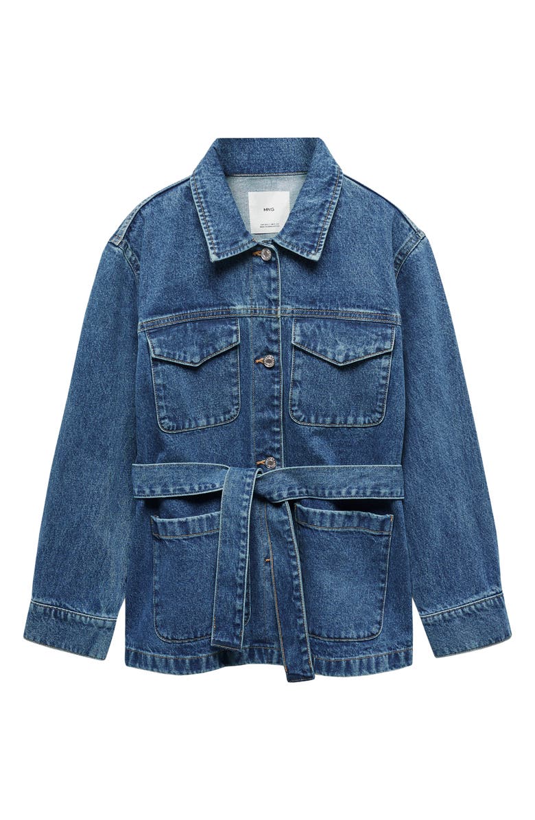 MANGO Tie Waist Denim Jacket, Alternate, color,