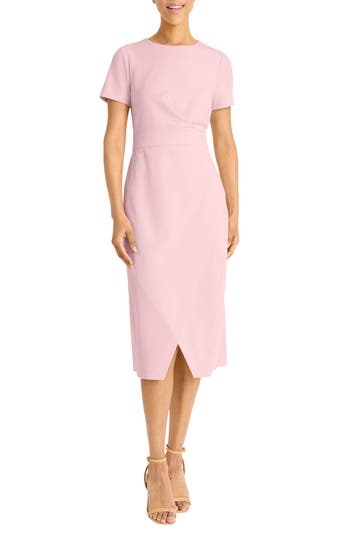 Maggy London Short Sleeve Tulip Hem Midi Dress In Shell Pink