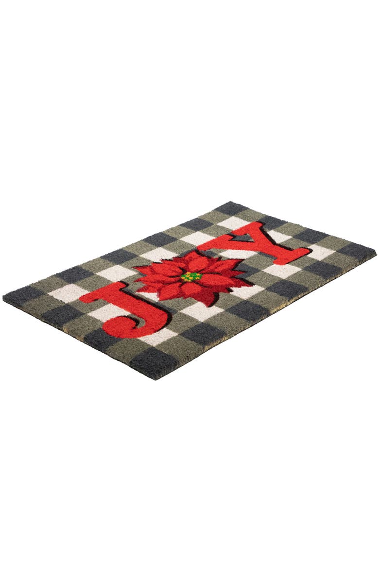 Northlight Gray and Red Poinsettia "Joy" Christmas Natural Coir Outdoor Doormat 18" x 30", Alternate, color, Gray