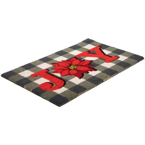 Northlight Gray And Red Poinsettia "joy" Christmas Natural Coir Outdoor Doormat 18" X 30" In Gray