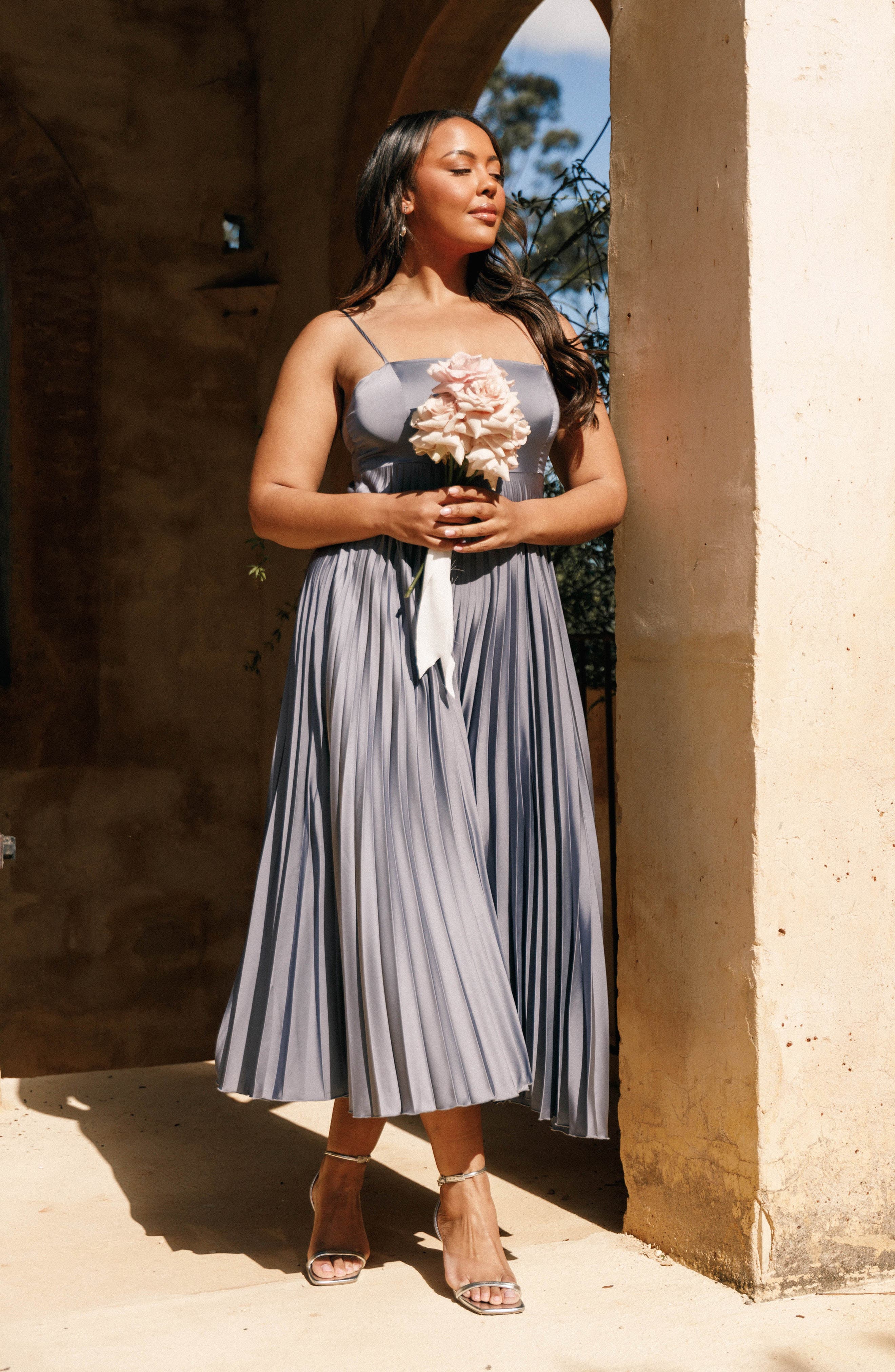 keegan pleated satin dress Petal and Pup Women's Keegan Maxi Dress