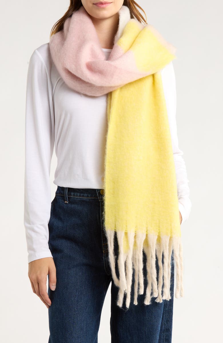 Tasha Pastel Colorblock Blanket Scarf, Main, color, Blush/ Grey Lemon