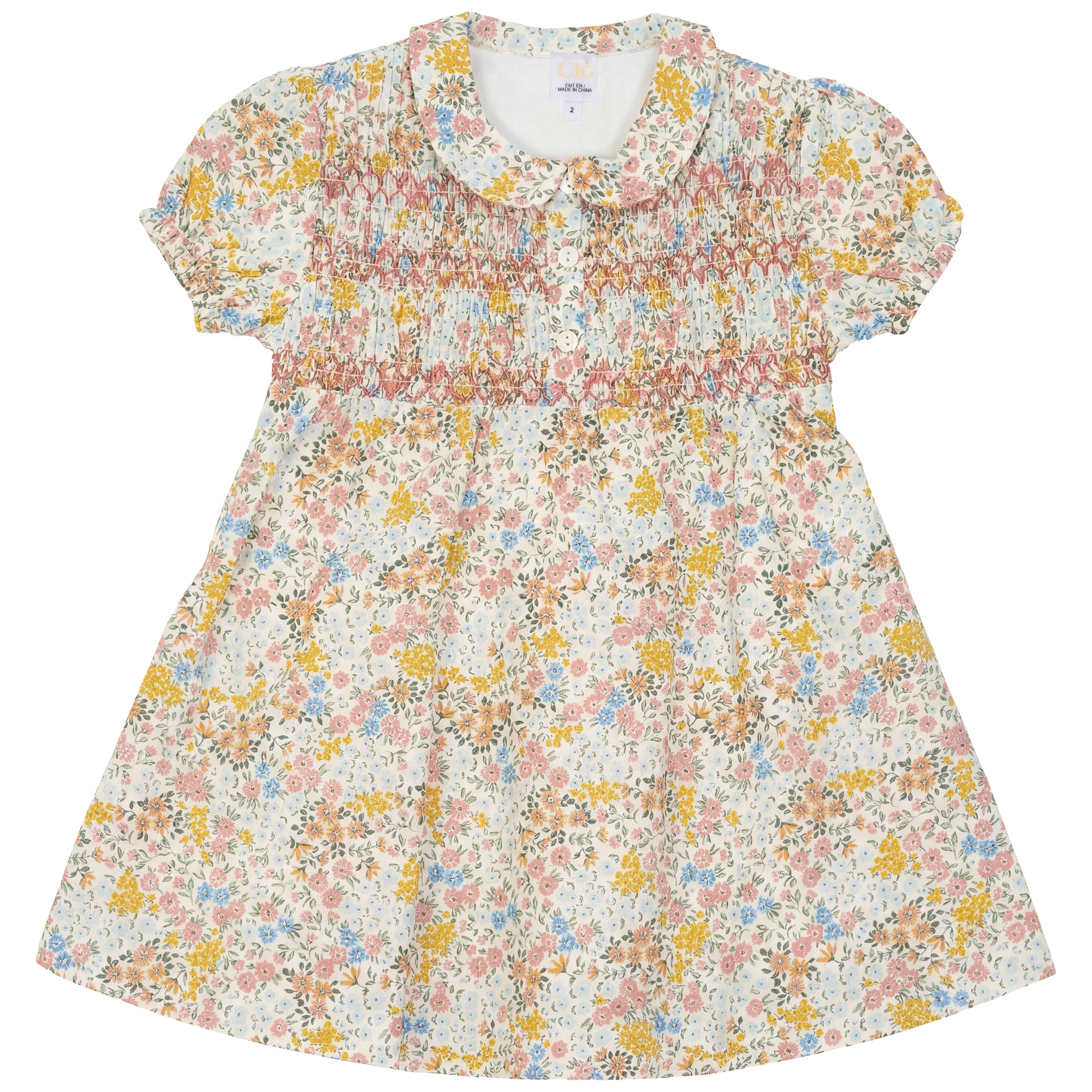 Clô Girls Multi-Flower Print Dress with Front Smocking | Nordstrom