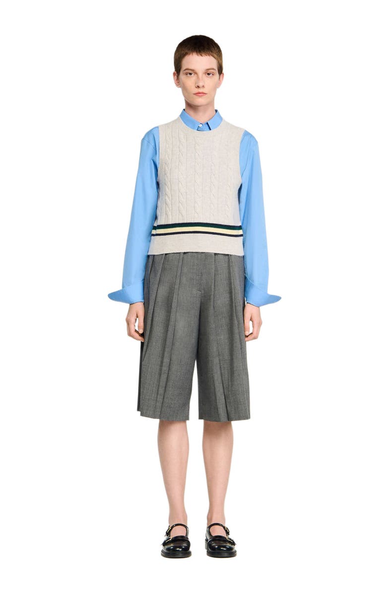 SANDRO Sleeveless cropped cable knit sweater, Alternate, color, Grey