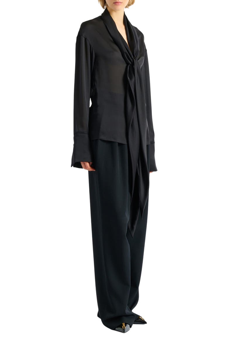 Silk shirt with tie collar, Main, color, black