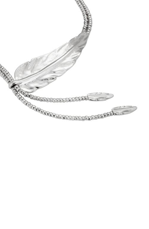 Unode50 Sterling Silver Larger Feather-shaped Piece Necklace In Metallic