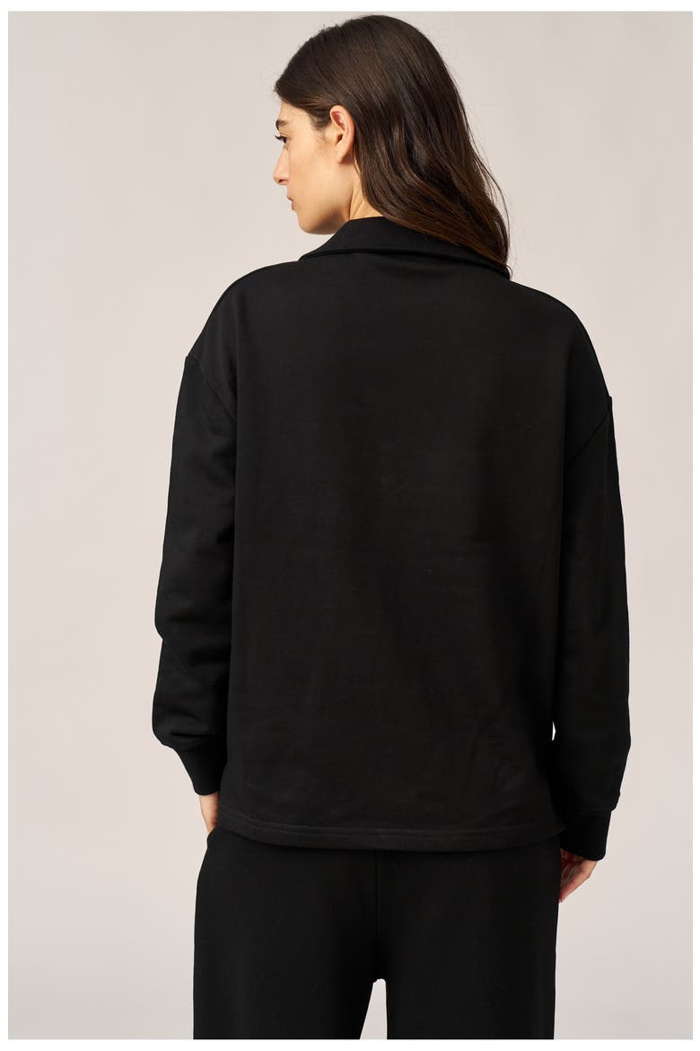 Cozy Coast Airport Collared V Neck Sweatshirt, Alternate, color, Black