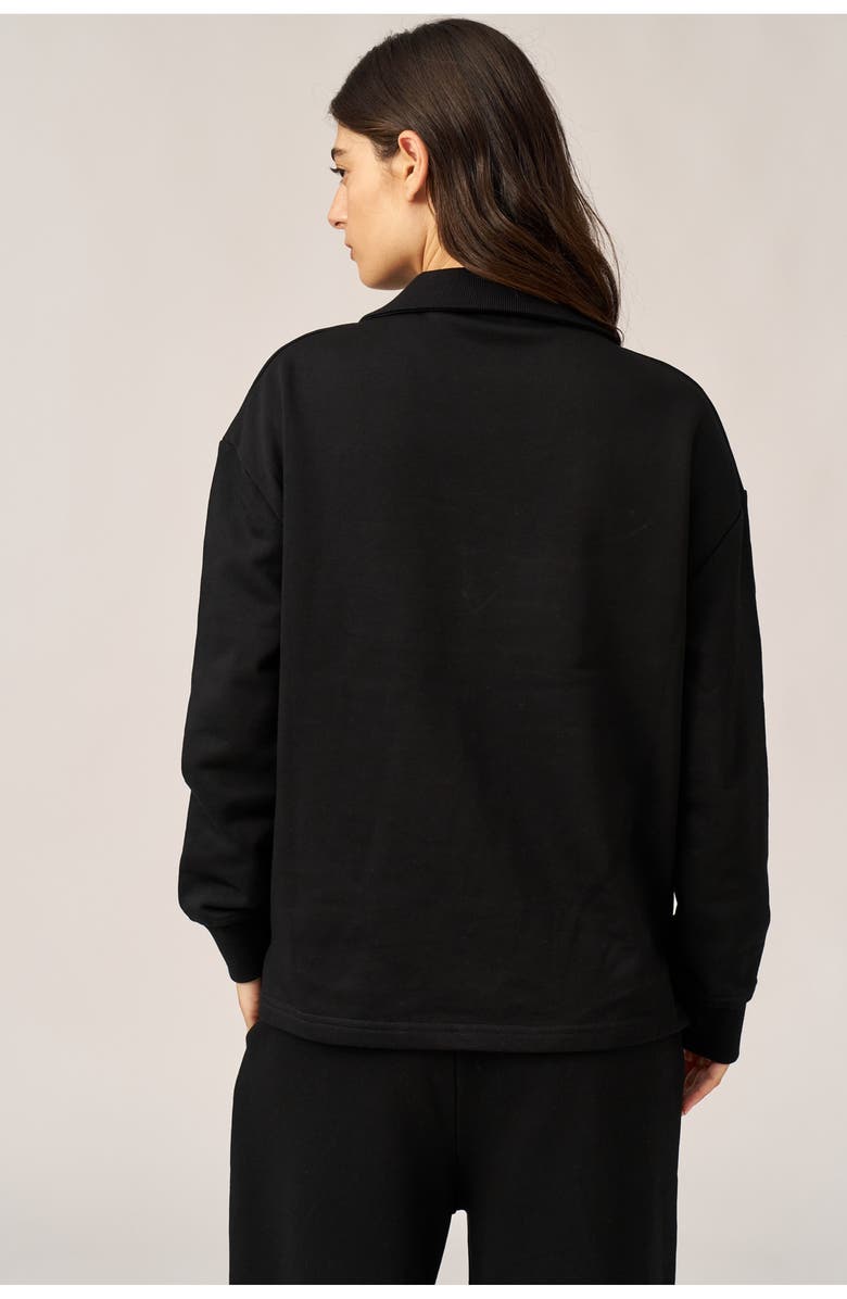 Gottex Beach Life Cozy Coast Airport Collared V Neck Sweatshirt, Alternate, color, Black