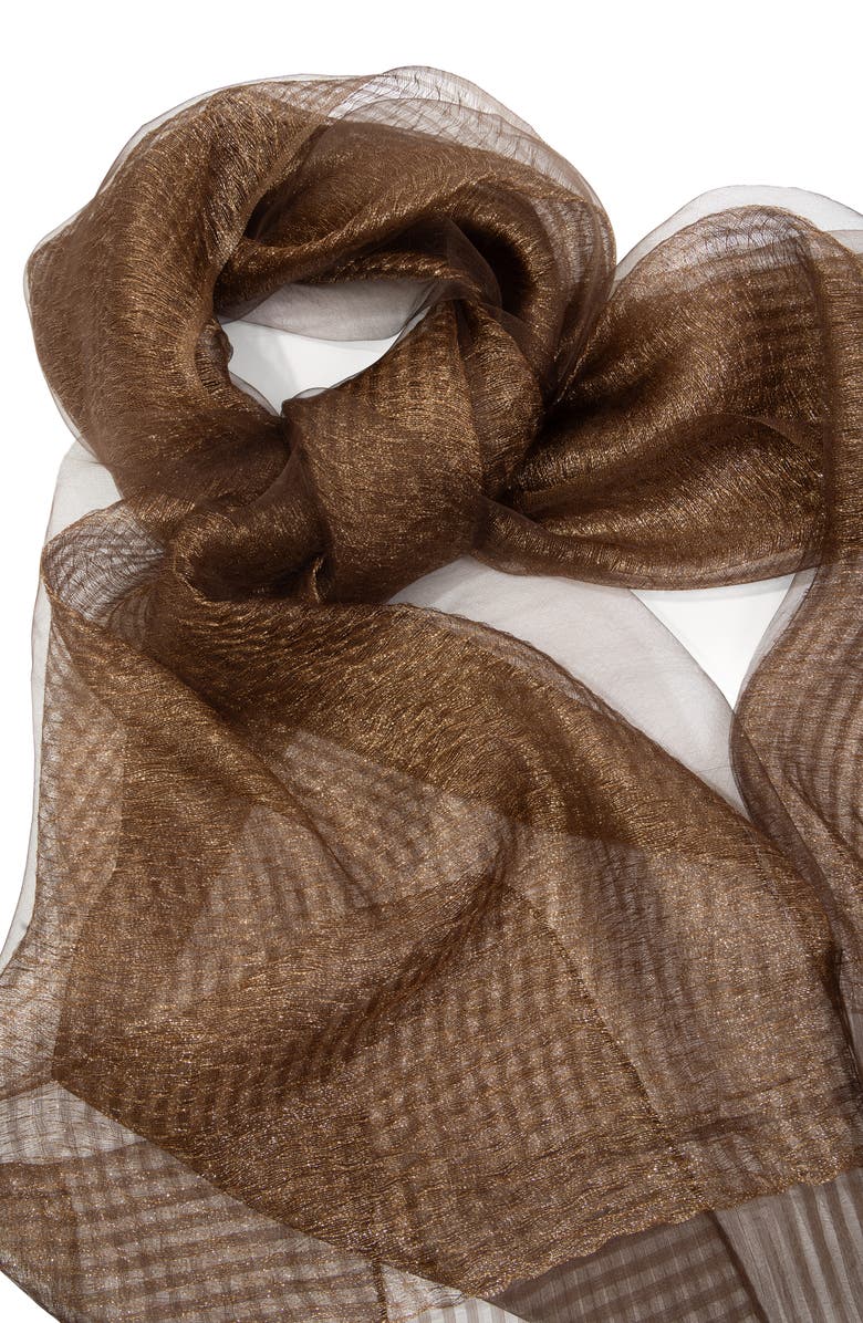 SAACHI Silk Shimmering Scarf, Alternate, color, Brown