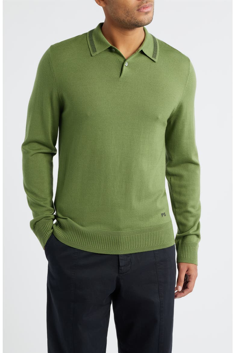 Long Sleeve Tipped Wool Polo Sweater, Main, color, GREEN