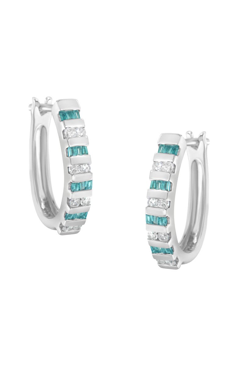 Haus of Brilliance 10k White Gold Round and Blue Baguette 1/2 Ct Diamond Hoop Earrings, Main, color, White