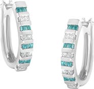 Haus of Brilliance 10k White Gold Round and Blue Baguette 1/2 Ct Diamond Hoop Earrings