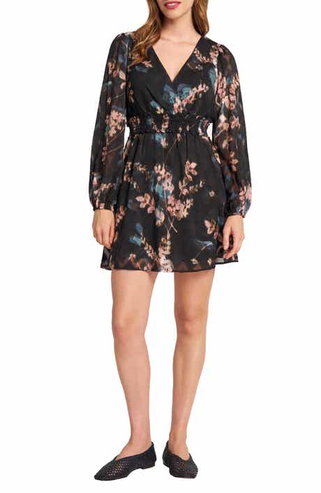 matty m. Long Sleeve Smocked Jacquard Dress