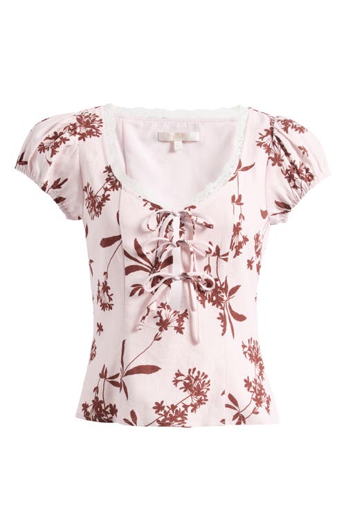 Shop Wayf Cara Front Tie Puff Sleeve Top In Baby Pink Floret