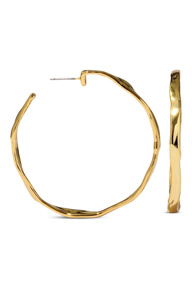Brut Skinny Hoop Earrings, Main, color, GOLD