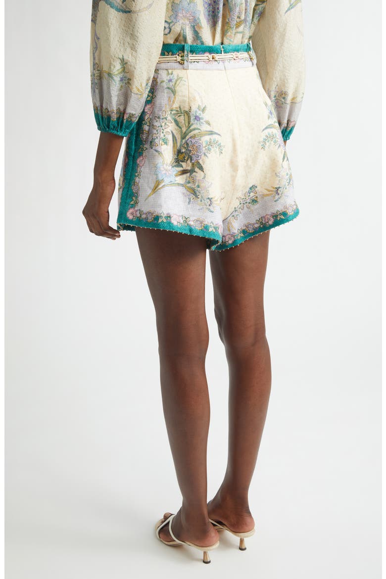 Indra Tuck Linen Shorts, Alternate, color, CREAM SCARF FLORAL
