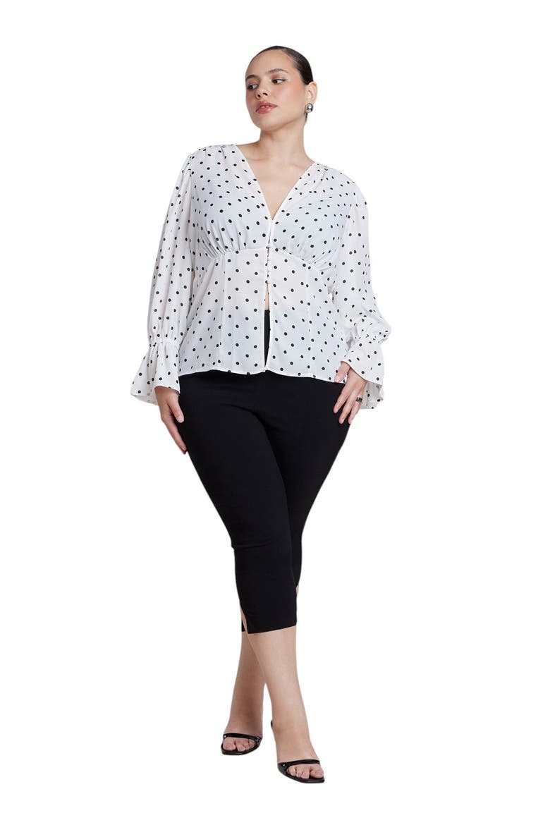 Printed Puff Sleeve Top (plus), Alternate, color, CREAM AND BLACK DOT