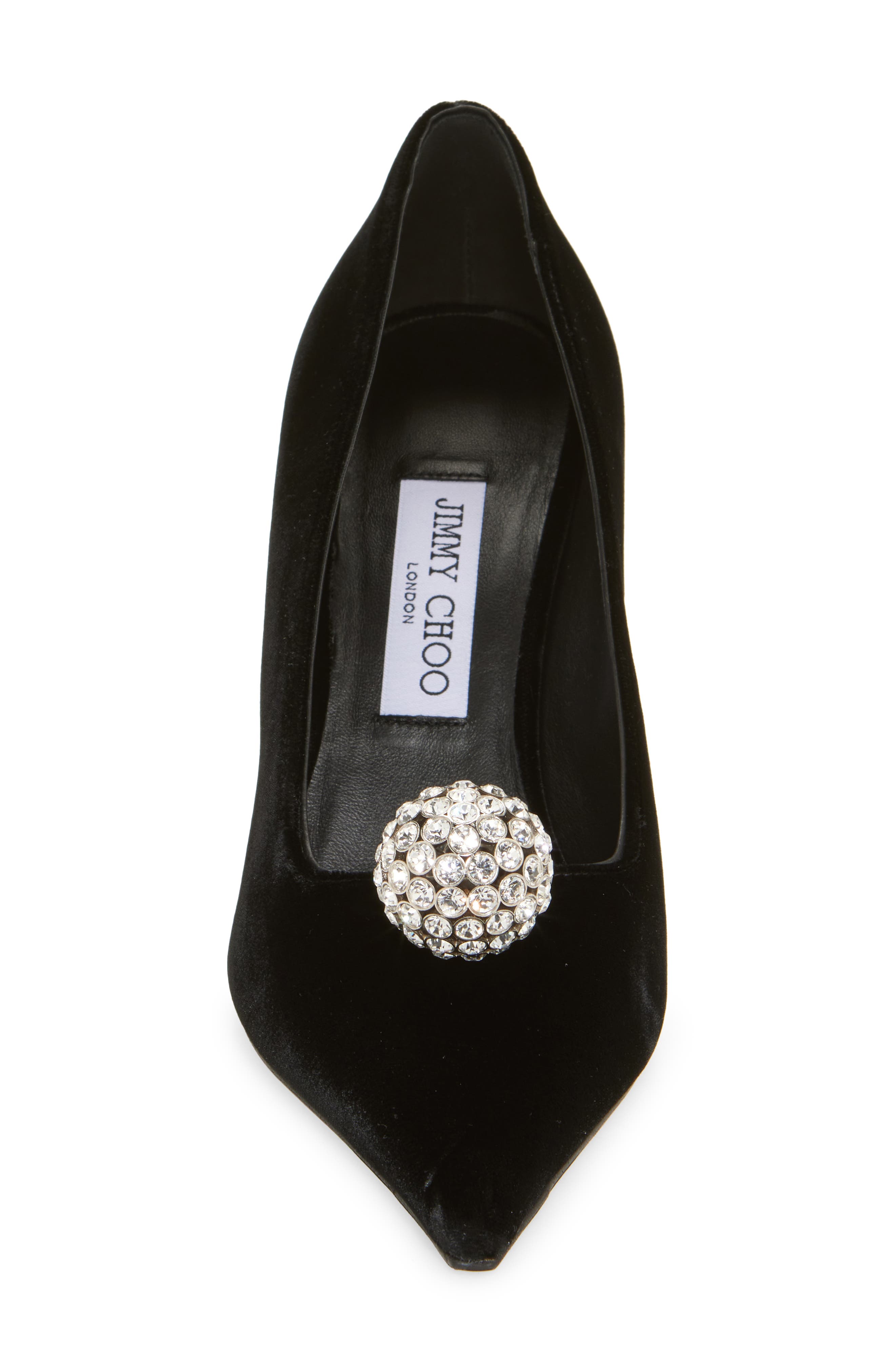 Orb Pointed Toe Velvet Pump, Alternate, color, BLACK/ CRYSTAL
