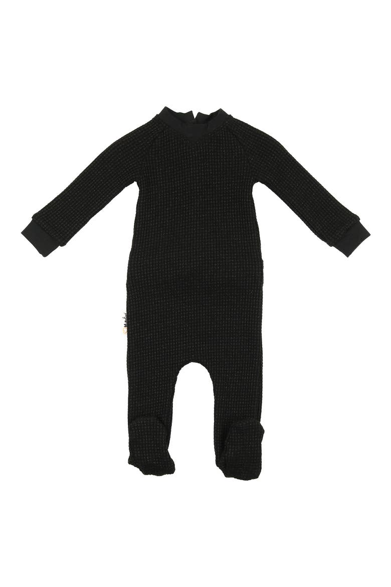 Shimmer Waffle Knit Footie, Main, color, BLACK