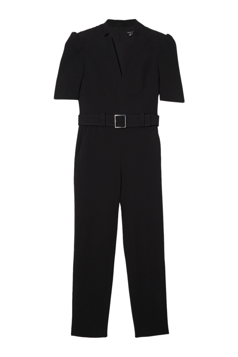 Structured Crepe Forever Belted Jumpsuit, Alternate, color, Black
