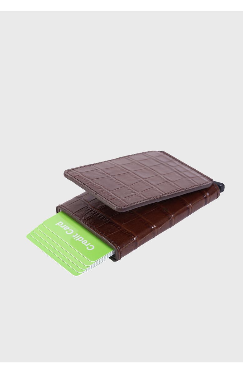 Furniq UK Genuine Leather Crocodile Pattern Card Holder, Alternate, color, Brown