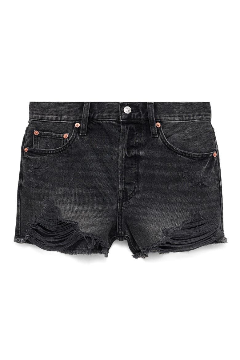 Frayed High Waist Denim Cutoff Shorts, Alternate, color, BLACK DENIM